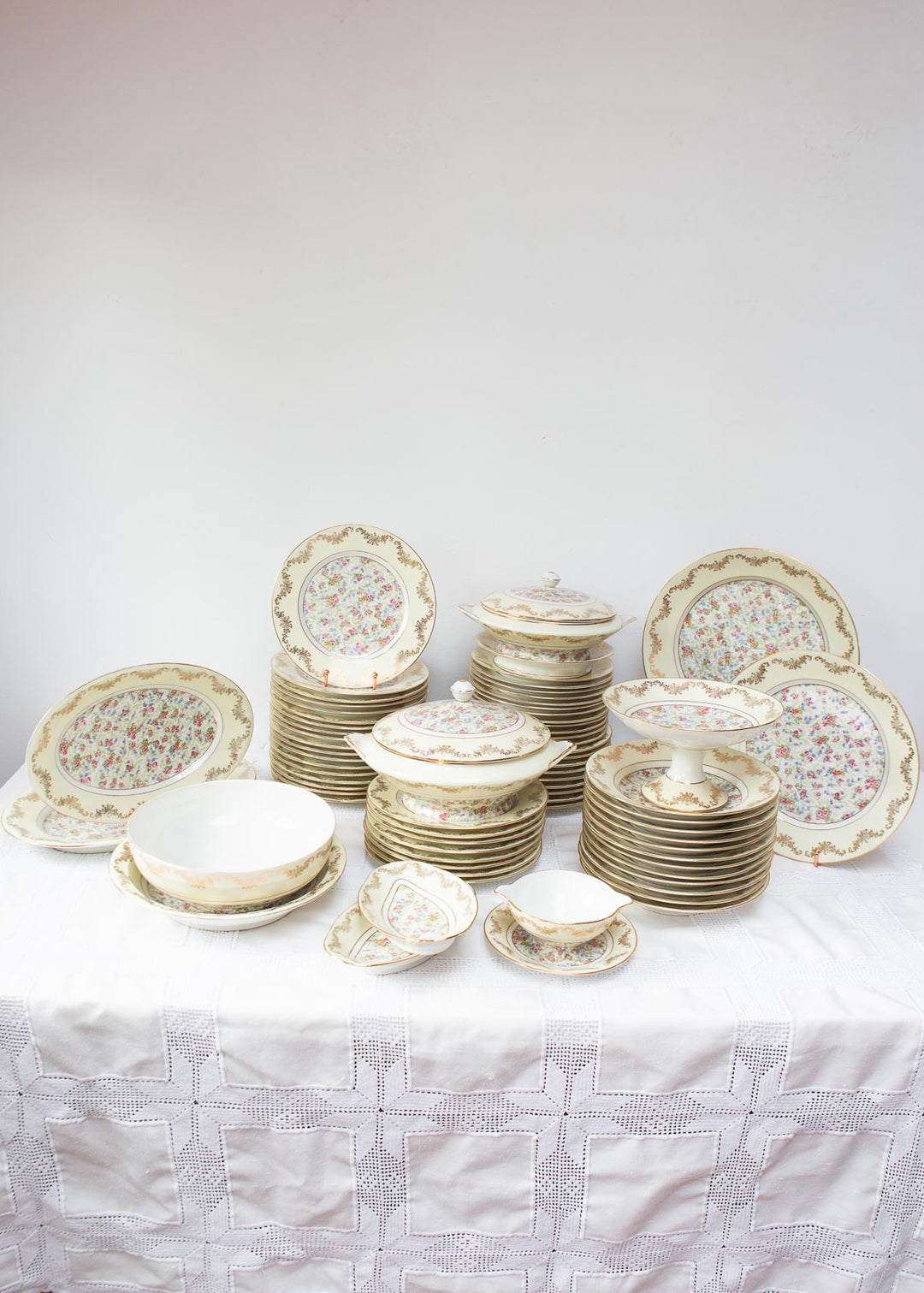 gran vajilla francesa antigua porcelana limoges 60 piezas florecillas para 12