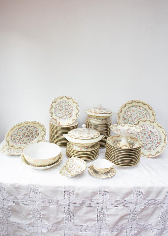 gran vajilla francesa antigua porcelana limoges 60 piezas florecillas para 12
