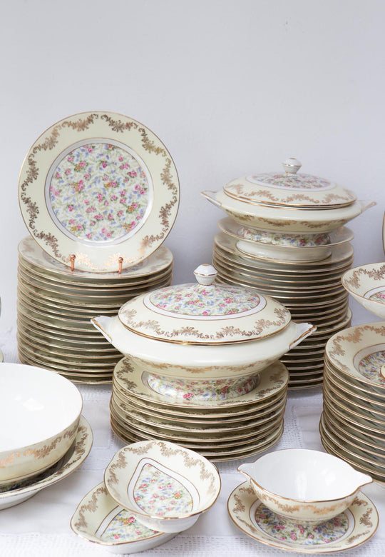 Antigua vajilla porcelana Limoges Unique florecillas c. 1930-40s (61 PIEZAS)