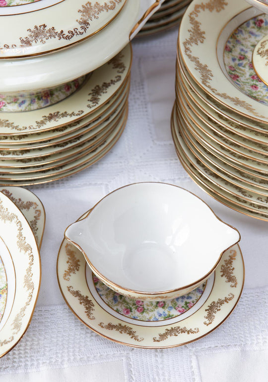 gran vajilla francesa antigua porcelana limoges 60 piezas florecillas para 12