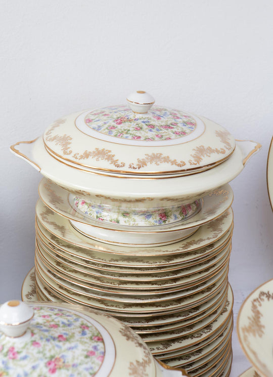 gran vajilla francesa antigua porcelana limoges 60 piezas florecillas para 12