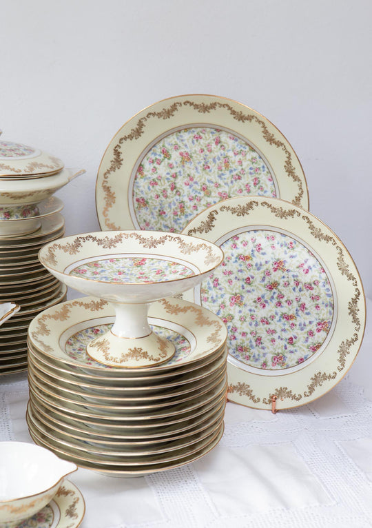 gran vajilla francesa antigua porcelana limoges 60 piezas florecillas para 12