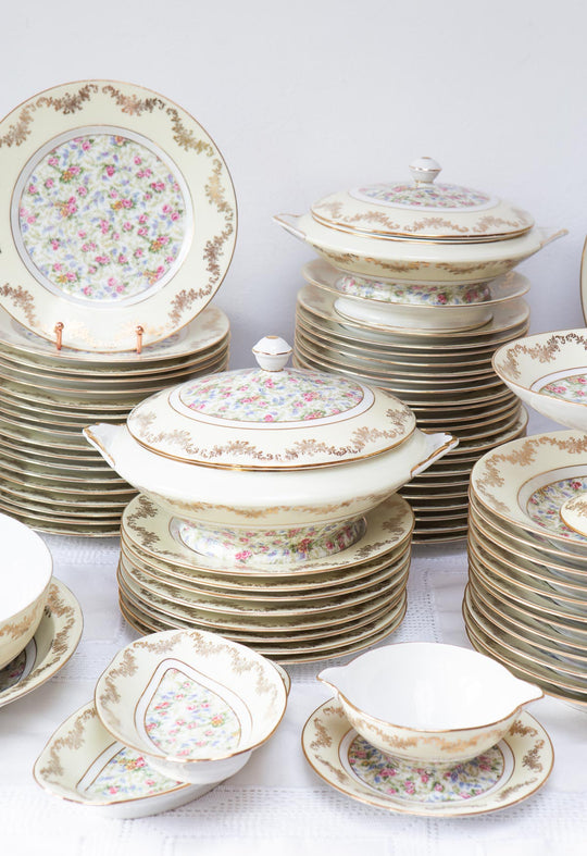 gran vajilla francesa antigua porcelana limoges 60 piezas florecillas para 12