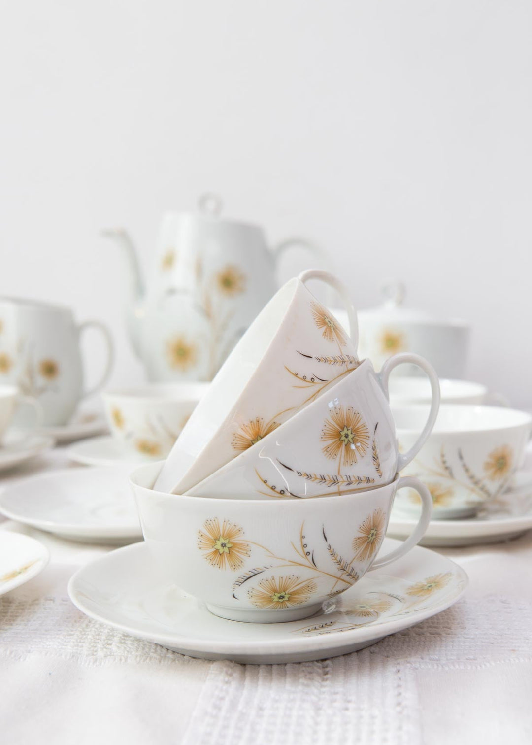 Juego de té para 8 porcelana francesa Limoges UNIC años 1960 (20 PIEZAS)