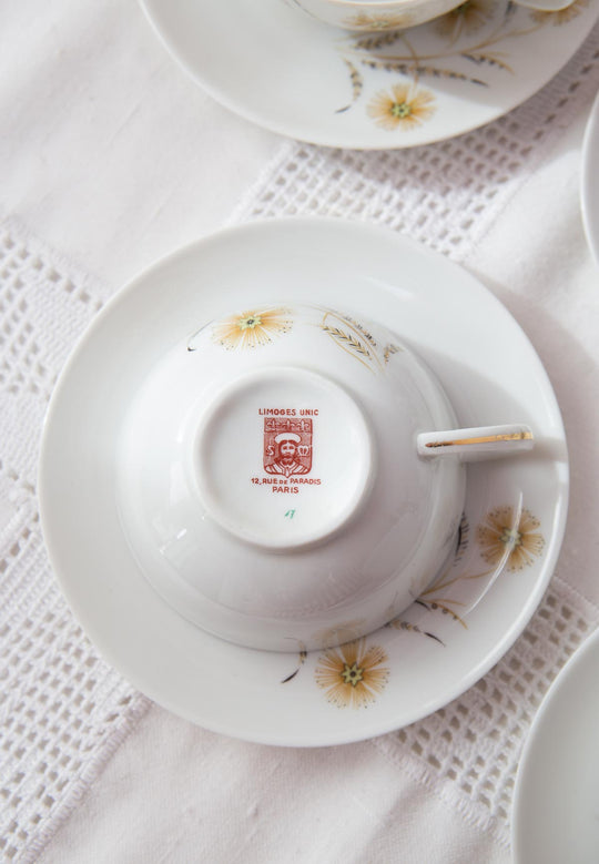 Juego de té para 8 porcelana francesa Limoges UNIC años 1960 (20 PIEZAS)