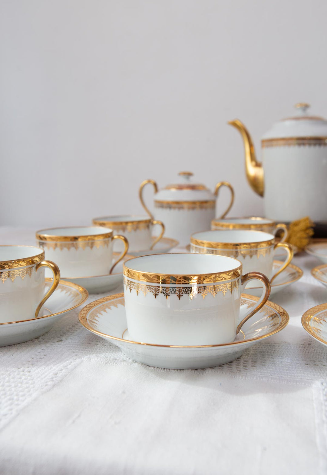 Juego de té para 12 porcelana francesa Limoges Jammet Seignoles años 1960 (27 PIEZAS)