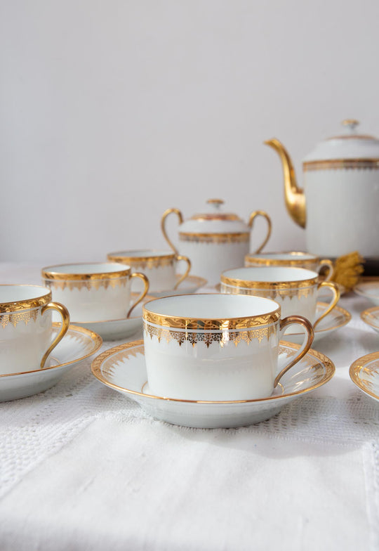 Juego de té para 12 porcelana francesa Limoges Jammet Seignoles años 1960 (27 PIEZAS)