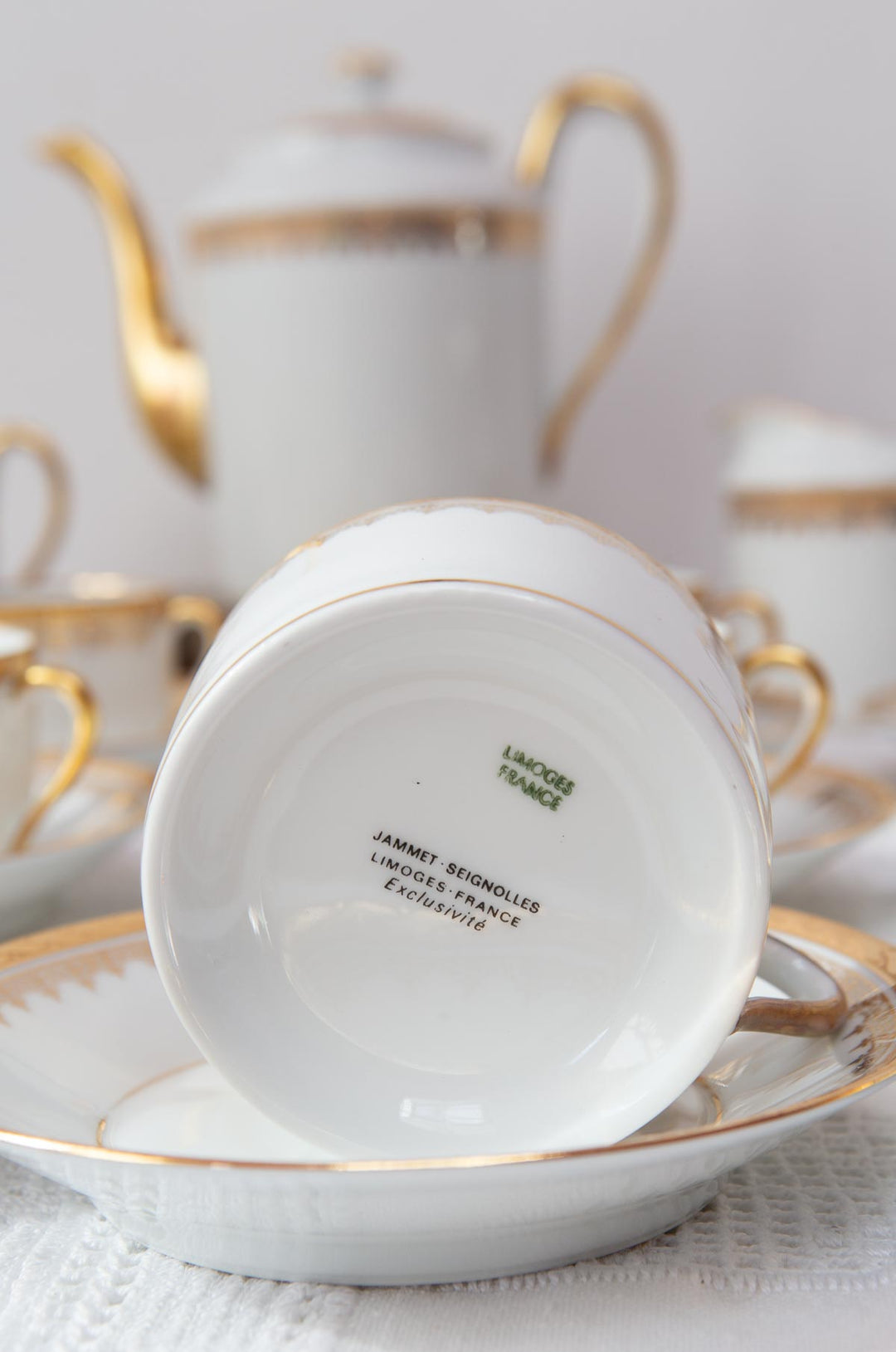 Juego de té para 12 porcelana francesa Limoges Jammet Seignoles años 1960 (27 PIEZAS)