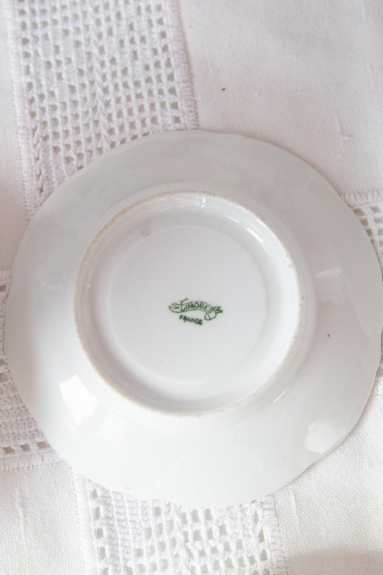 Antiguo juego café para 8 porcelana francesa Limoges florecillas lila c. 1900-15 (18 PIEZAS)