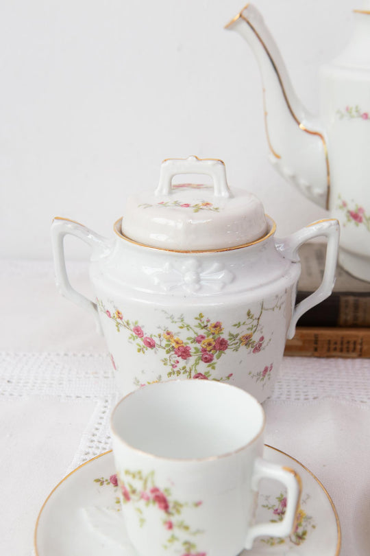 Antiguo juego café para 6 porcelana francesa Limoges florecillas (15 PIEZAS)