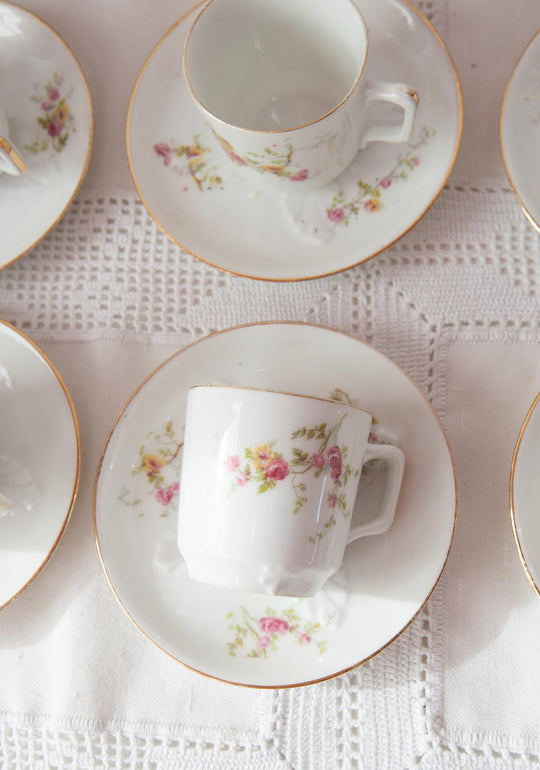 Antiguo juego café para 6 porcelana francesa Limoges florecillas (15 PIEZAS)