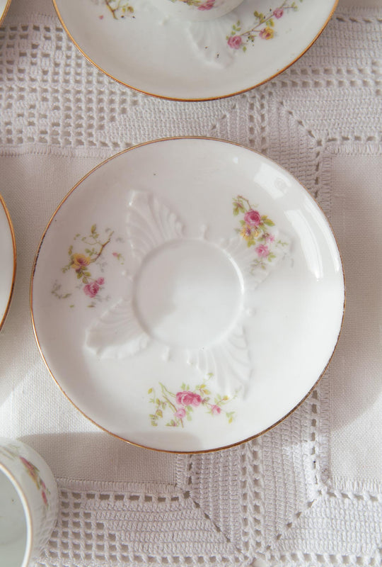 Antiguo juego café para 6 porcelana francesa Limoges florecillas (15 PIEZAS)