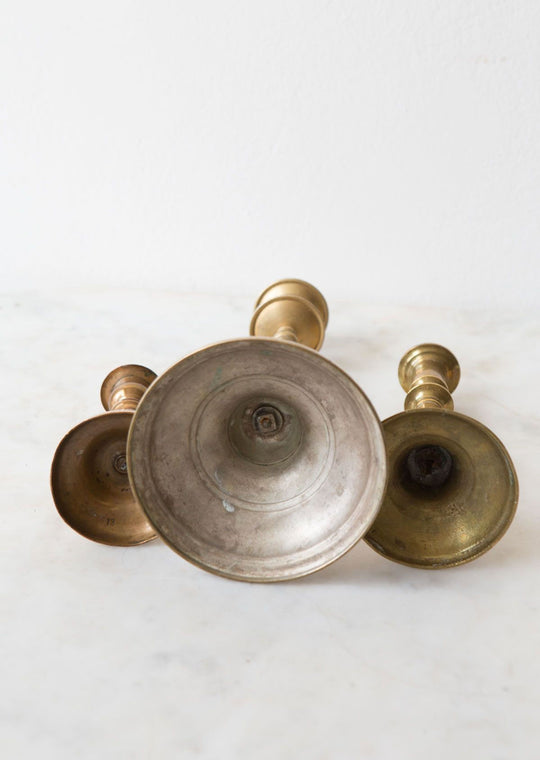 Juego 3 antiguos candeleros suecos antique swedish brass candlesticks