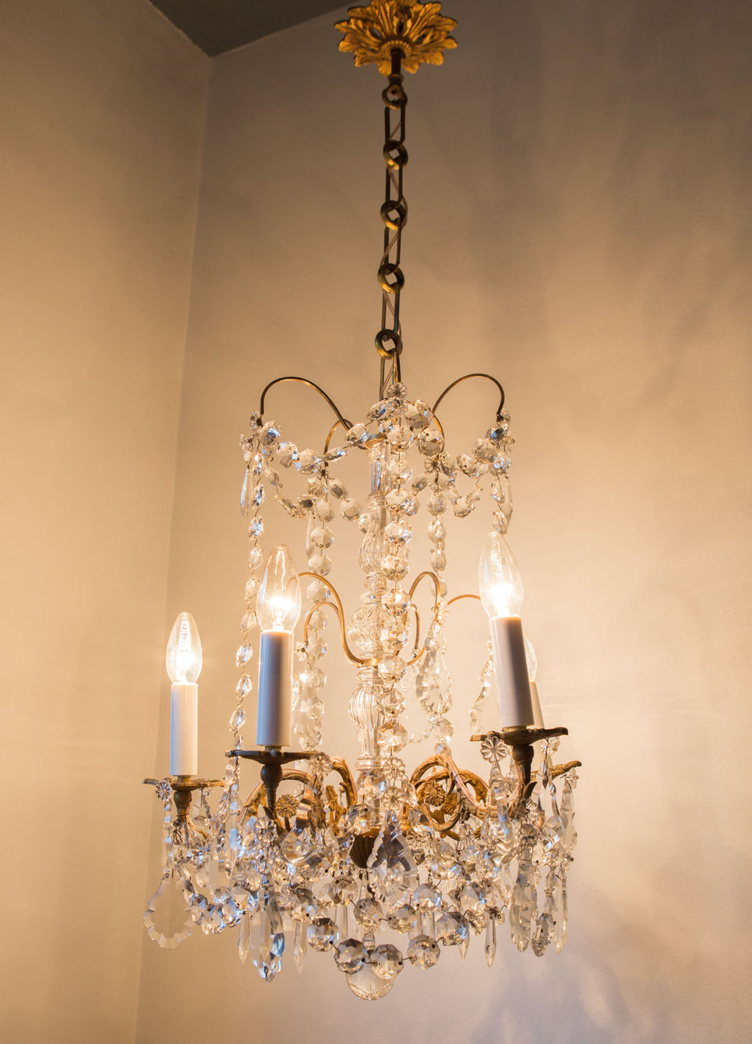 antigua lámpara de techo araña francesa con cristales antique vintage french chandelier lustre ancien