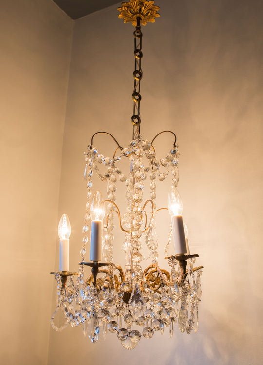 antigua lámpara de techo araña francesa con cristales antique vintage french chandelier lustre ancien