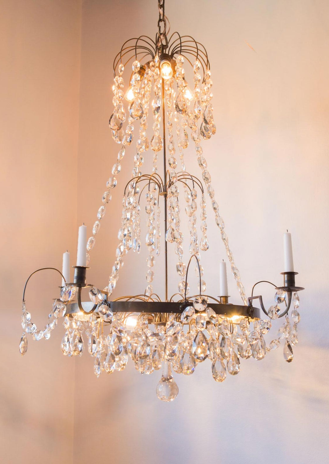 antigua lámpara de techo araña sueca con cristales antique vintage swedish chandelier lustre ancien