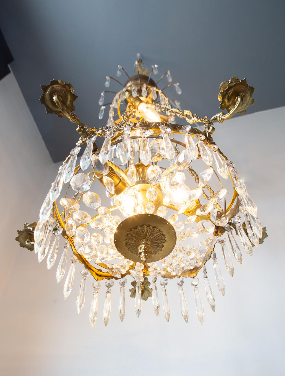 antigua lámpara de techo araña sueca con cristales antique vintage swedish chandelier lustre ancien