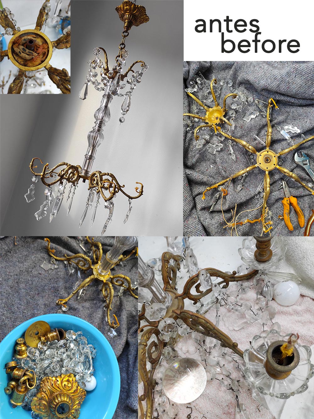 antigua lámpara de techo araña francesa con cristales antique vintage french chandelier lustre ancien