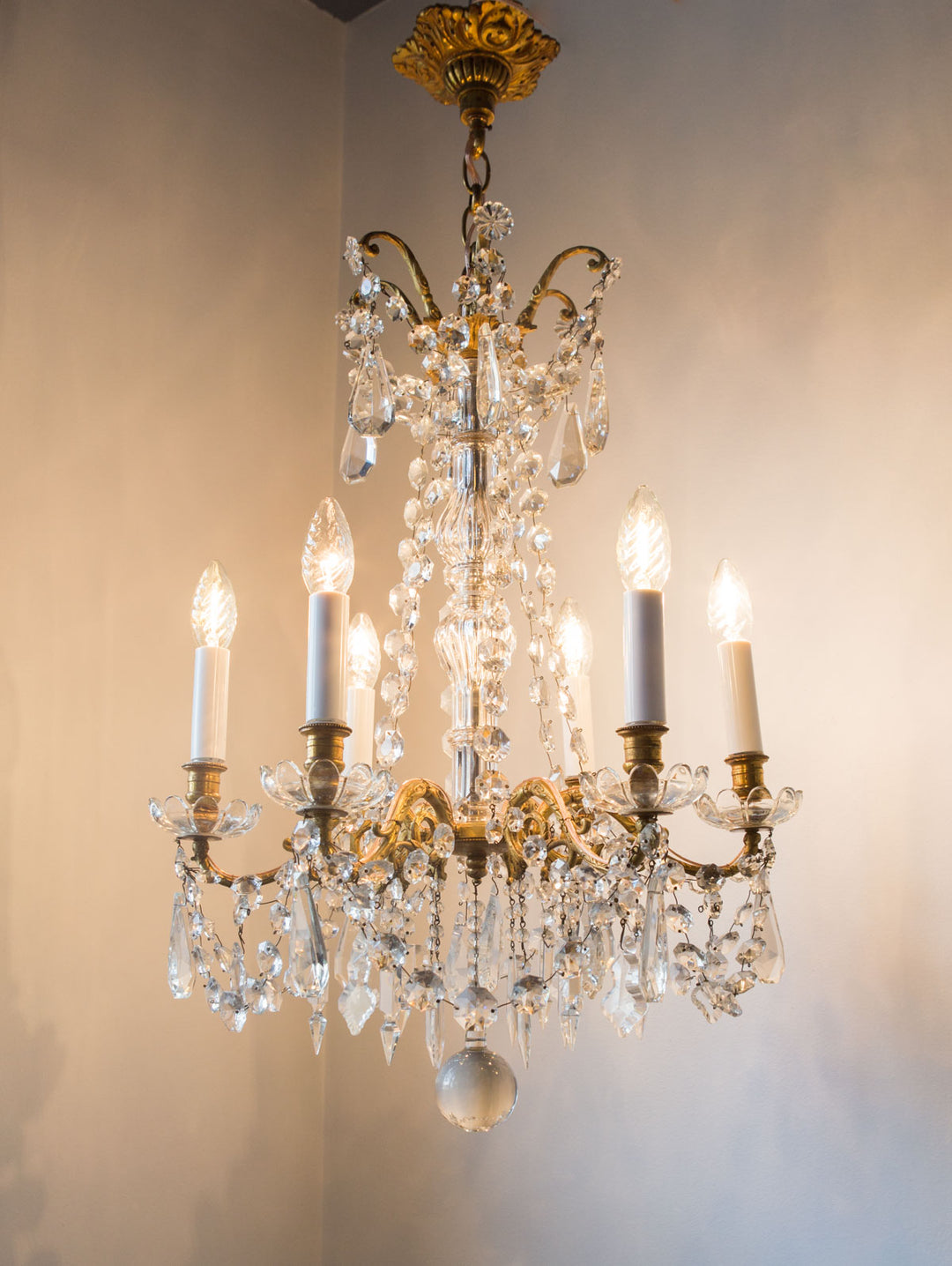 antigua lámpara de techo araña francesa con cristales antique vintage french chandelier lustre ancien