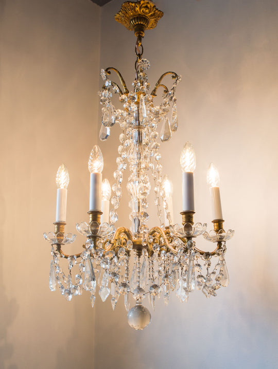 antigua lámpara de techo araña francesa con cristales antique vintage french chandelier lustre ancien