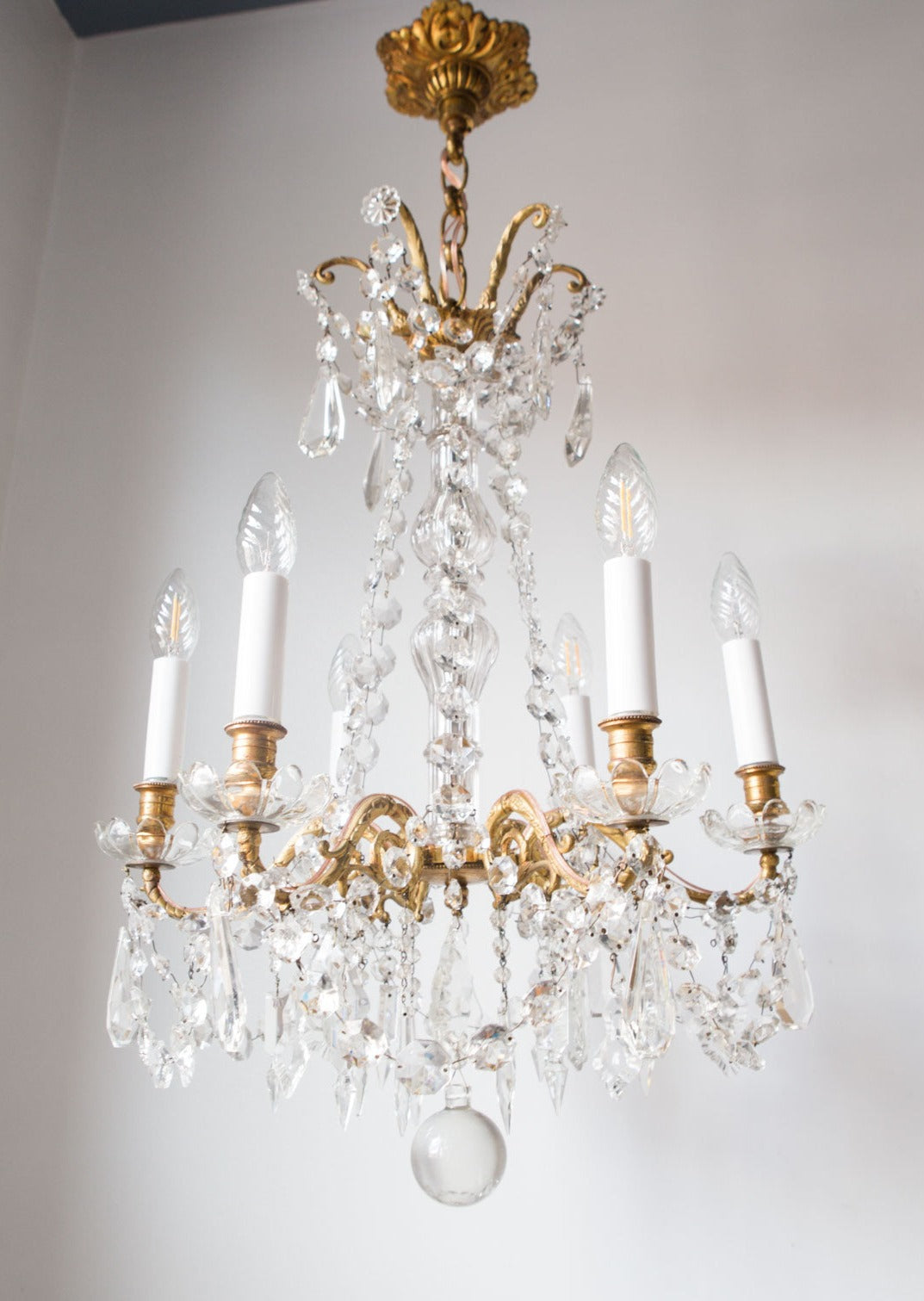 antigua lámpara de techo araña francesa con cristales antique vintage french chandelier lustre ancien