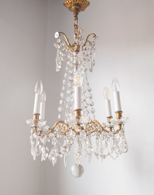 antigua lámpara de techo araña francesa con cristales antique vintage french chandelier lustre ancien