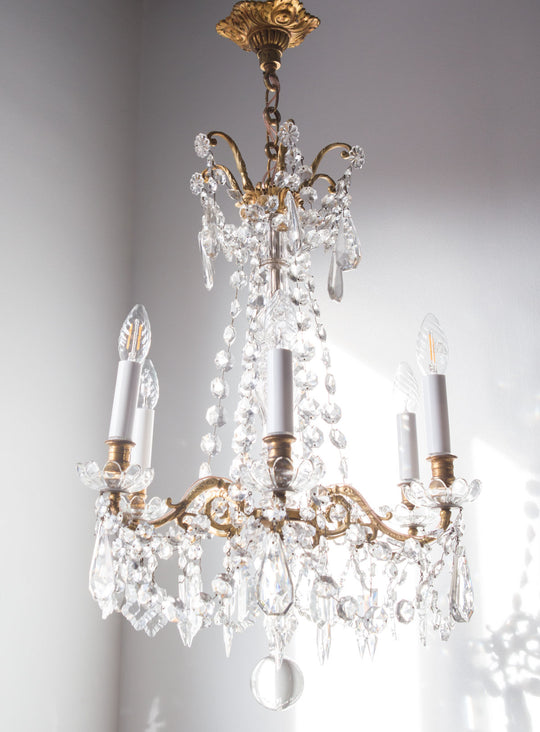 antigua lámpara de techo araña francesa con cristales antique vintage french chandelier lustre ancien