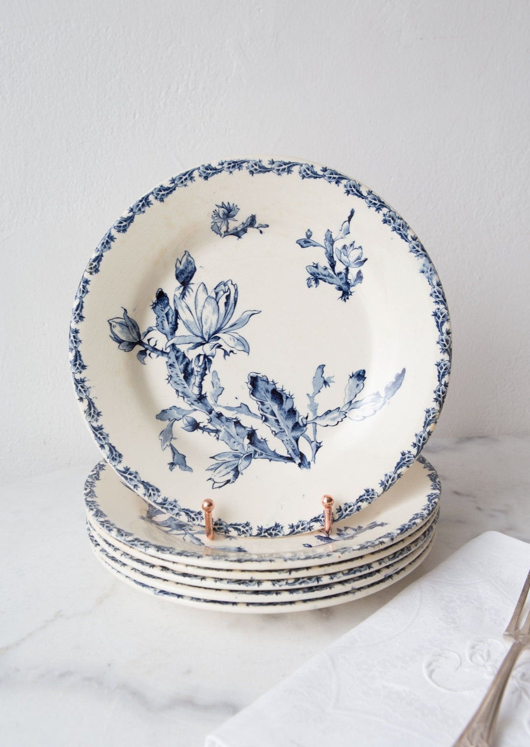 Antiguos platos llanos Cactus Gien terre de fer s. XIX (VENDIDOS)