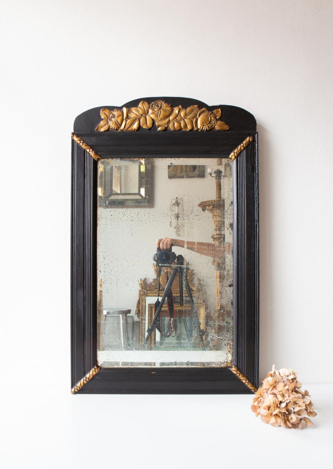 espejo antiguo dorado y negro francés vintage gilded gold mirror 