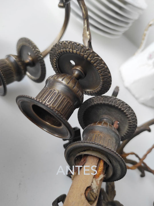 antiguos apliques bronce franceses con espejo y angel angelote