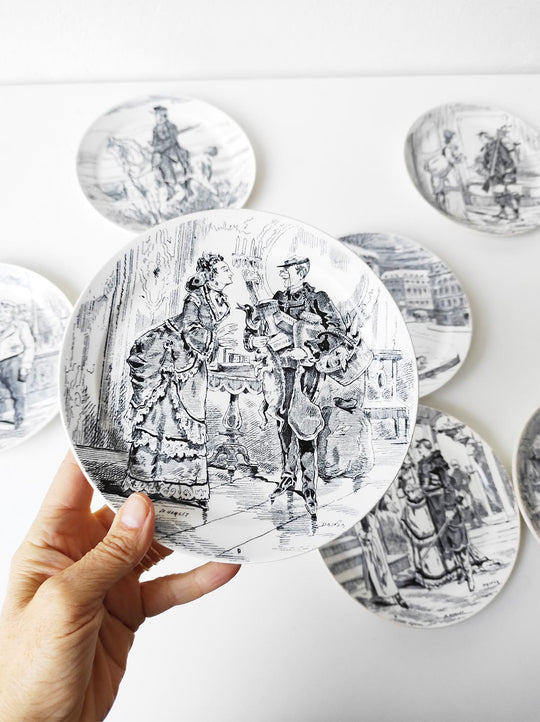Juego de 8 platos "Paris assiegé" de Creil Montereau c. 1890s