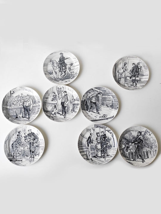 Juego de 8 platos "Paris assiegé" de Creil Montereau c. 1890s