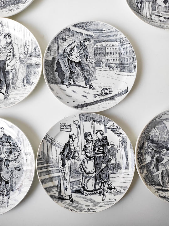Juego de 8 platos "Paris assiegé" de Creil Montereau c. 1890s