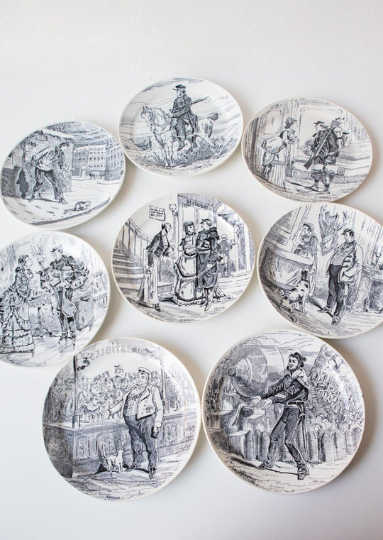 Juego de 8 platos "Paris assiegé" de Creil Montereau c. 1890s