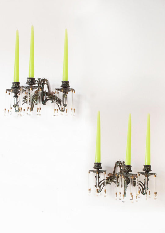 Pareja candelabros hierro franceses art nouveau aprox. 1900