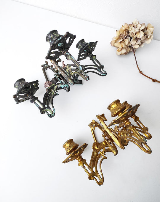 Pareja candelabros hierro franceses art nouveau aprox. 1900