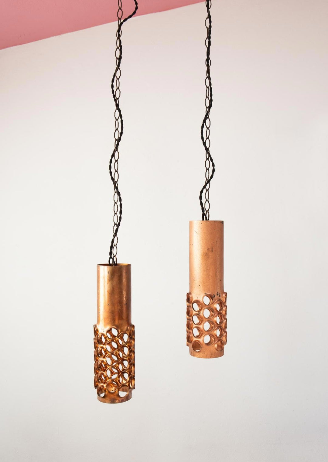 pareja lamparas techo cobre brutalistas copper pendants