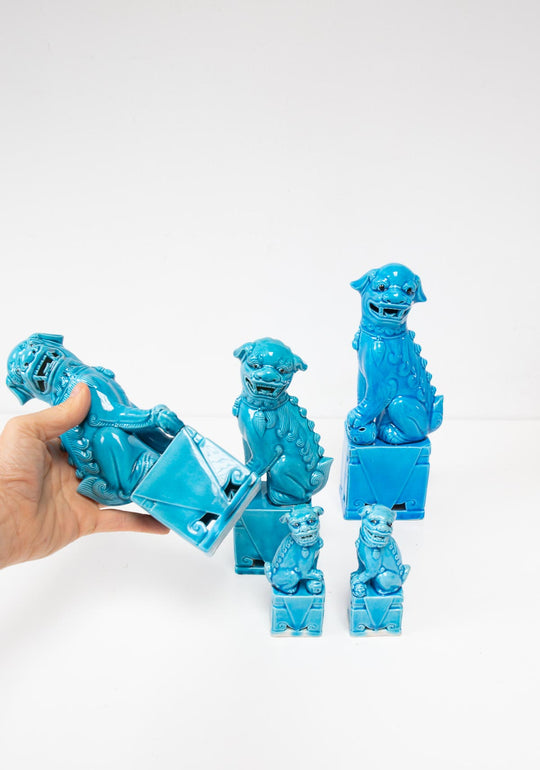 Pareja dragones chinos foo dogs porcelana azul