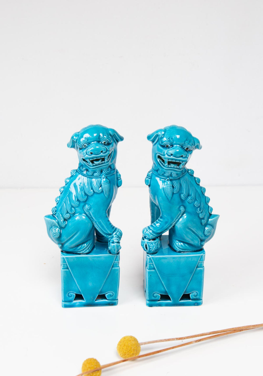 Pareja dragones chinos foo dogs porcelana azul