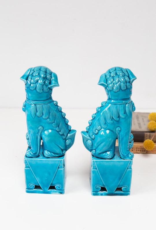 Pareja dragones chinos foo dogs porcelana azul