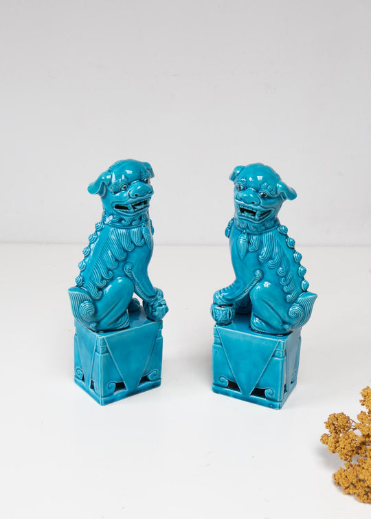 Pareja dragones chinos foo dogs porcelana azul