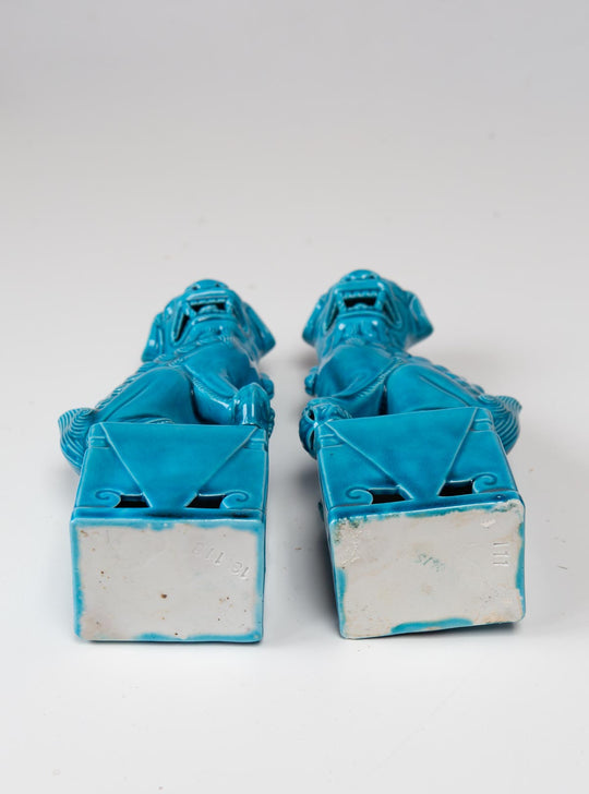 Pareja dragones chinos foo dogs porcelana azul