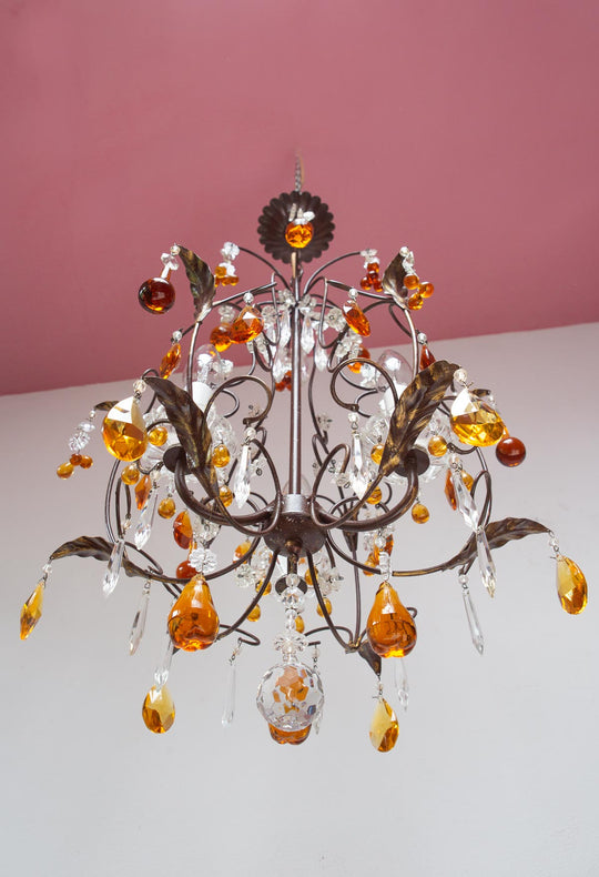 lampara techo italiana cristales ambar vintage