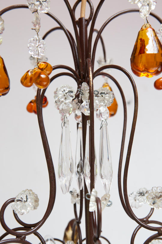 Lámpara de techo italiana "jaula" vintage cristales ámbar (44 cm)