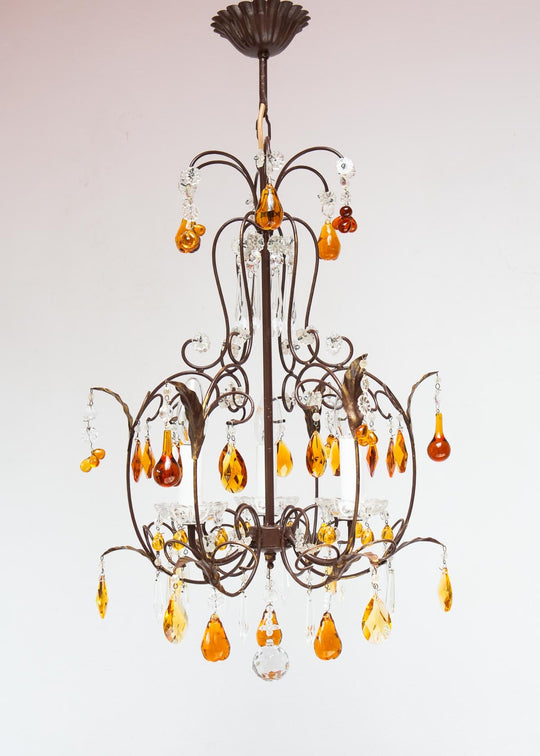 lampara techo italiana cristales ambar vintage