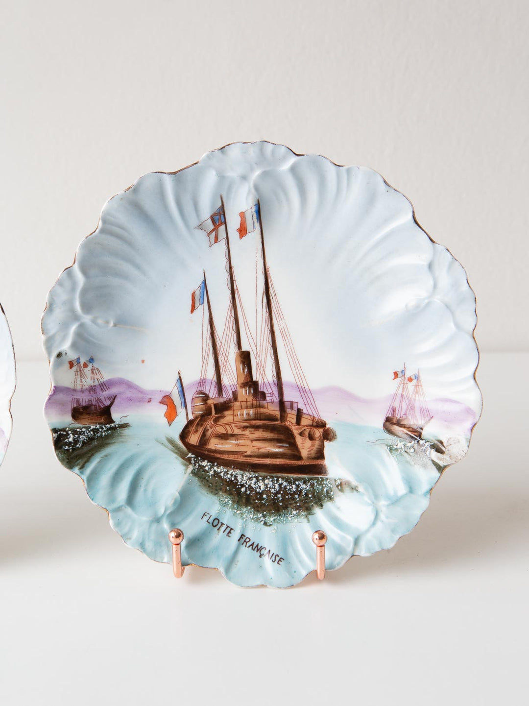 Pareja platos decorativos barcos porcelana Limoges (21 cm)