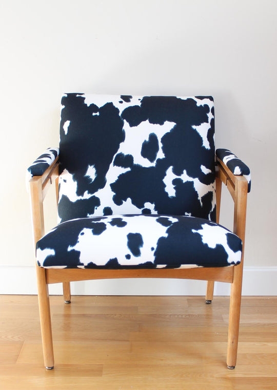 Silla infantil madera tapizado vaca años 50 (64 cm)