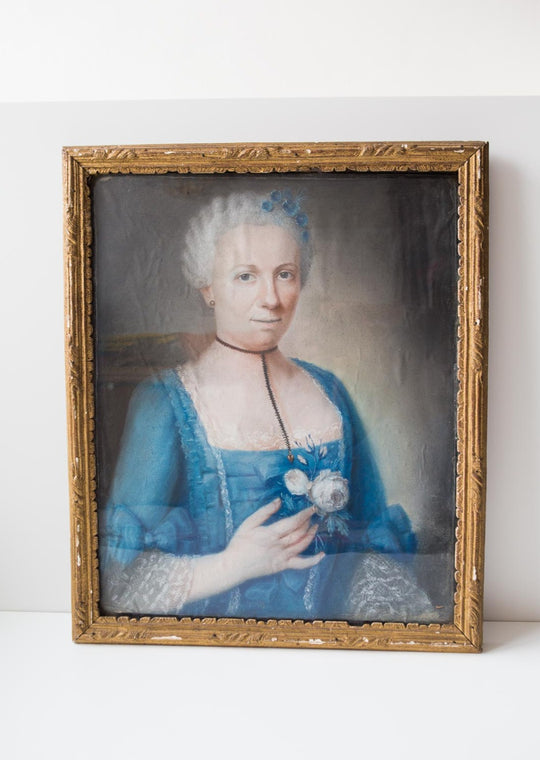Antiguo retrato dama al pastel Francia s. XVIII (VENDIDO)