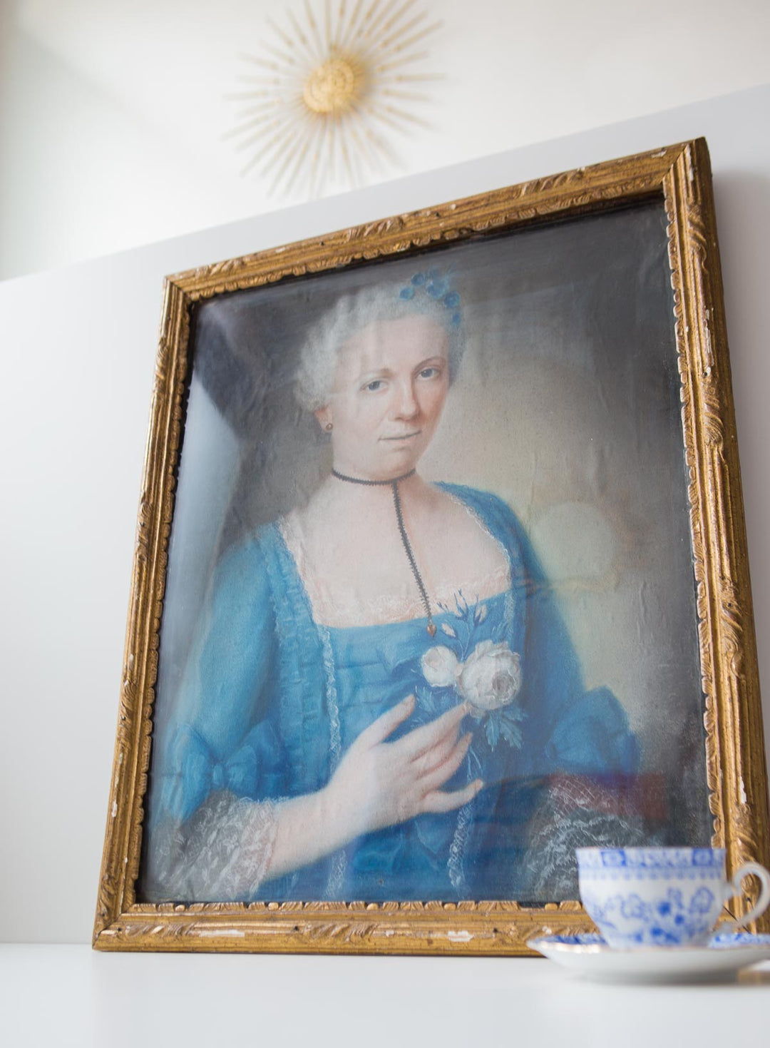 Antiguo retrato dama al pastel Francia s. XVIII (VENDIDO)