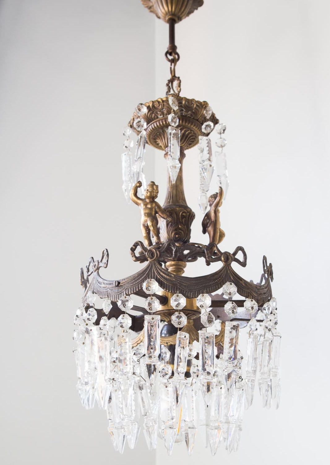 antigua lámpara de techo araña francesa con cristales antique vintage french chandelier lustre ancien